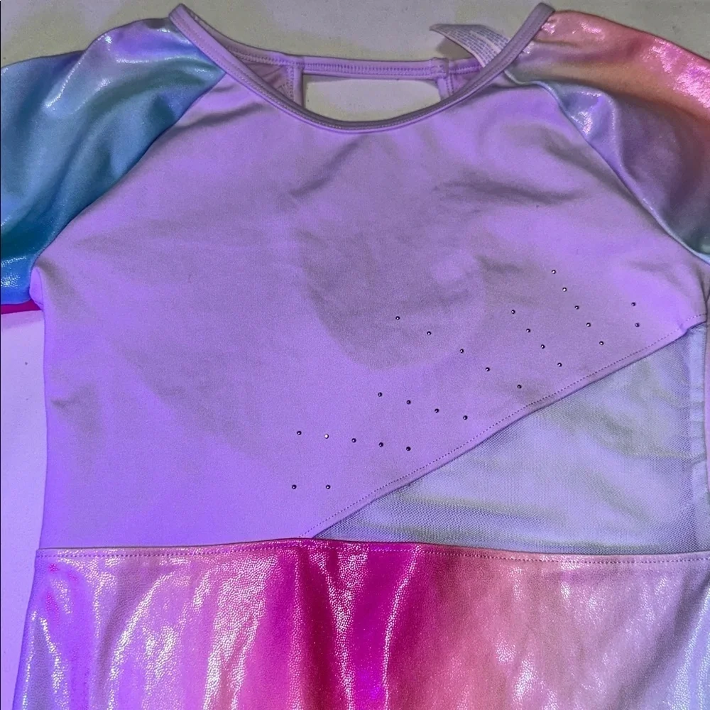 More Than Magic Long Sleeve One Piece Leotard Girls, rainbow foil Size-L (10-12)